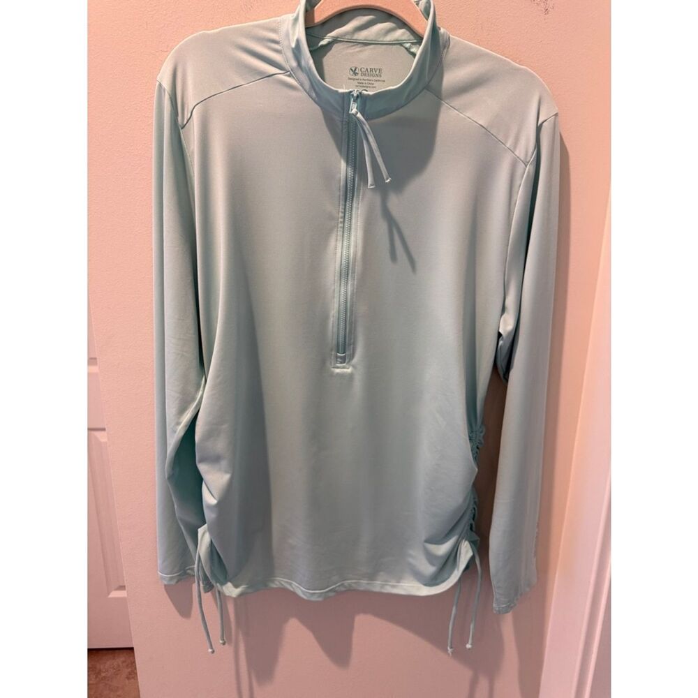 Carve Designs Mint Green Half-Zip Performance Pullover with tie and ruched sides